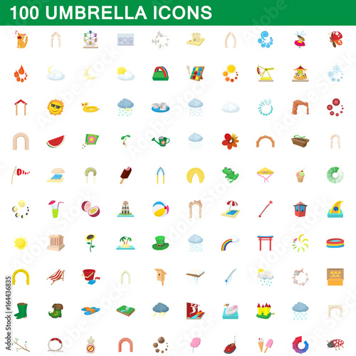 100 umbrella icons set  cartoon style