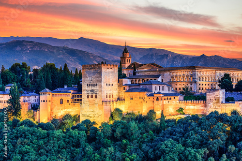 Alhambra of Granada, Spain. Alhambra fortress at sunset. photo