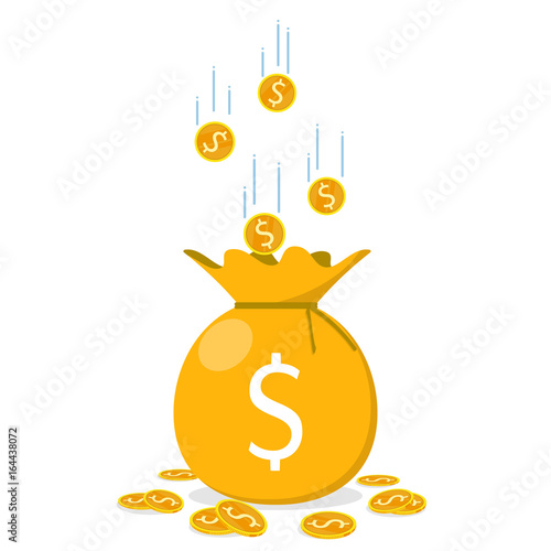 bag sack gold coins fall concept flat vector