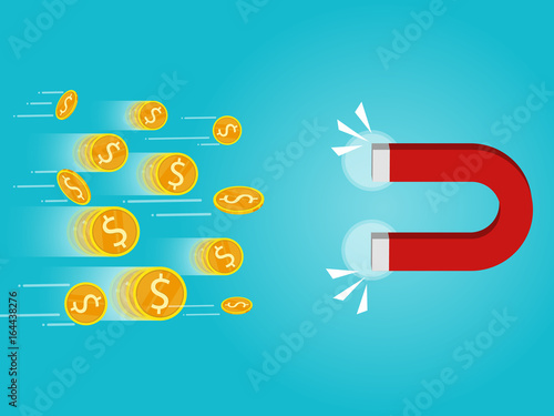 dollar coin rolling fry magnetic income concept flat vector