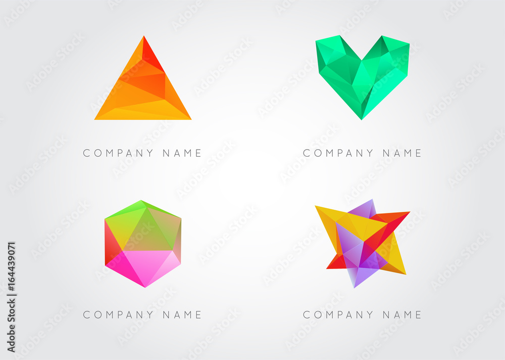 Trendy Crystal Triangulated Gem Logo Elements. Perfect for Business. Geometric Low Polygon Style. Visual Identity Vector Set Collection. Trendy Crystal Triangulated Gem Logo Elements. Perfect for Business. Geometric Low Polygon Style. Visual Identity Vector Set Collection.