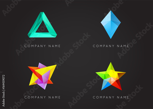 Trendy Crystal Triangulated Gem Logo Elements. Perfect for Business. Geometric Low Polygon Style. Visual Identity Vector Set Collection.