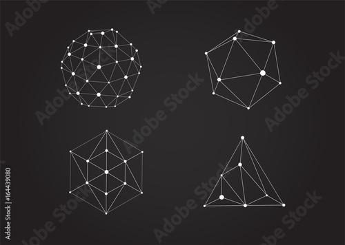 Set of Vector Black and White Lattice Shape Symmetric Lined Object with Dots.