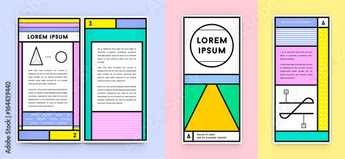 Set of Visual identity in Trendy New Fat Line Style Geometric Design in Retro Style with Fresh Old School Colours with Fictitious names and text
