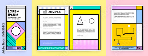 Set of Visual identity in Trendy New Fat Line Style Geometric Design in Retro Style with Fresh Old School Colours with Fictitious names and text