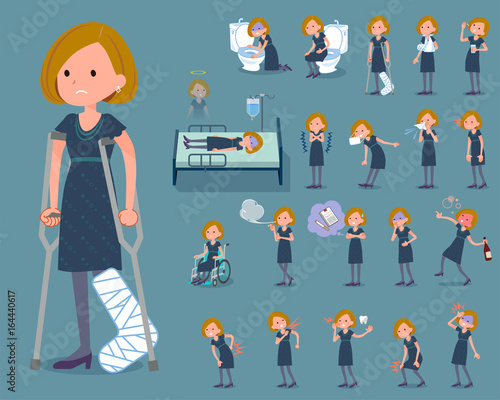 flat type Bob hair black dress woman_sickness