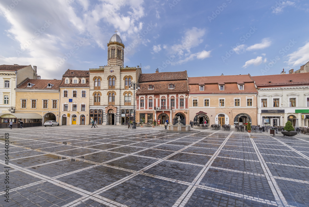 View of Piata Sfatului square in a moment of tranquility, Brasov, Romania