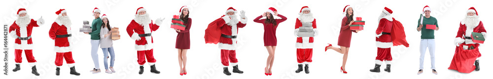 Collage of Santa Claus and young people on white background Collage of Santa Claus and young people on white background