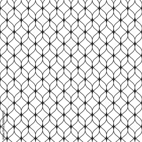 Vector seamless pattern in Arabian style. Abstract graphic monochrome background with thin wavy lines, delicate lattice. Black & white texture of mesh, lace, weaving. Luxury design, repeat tiles