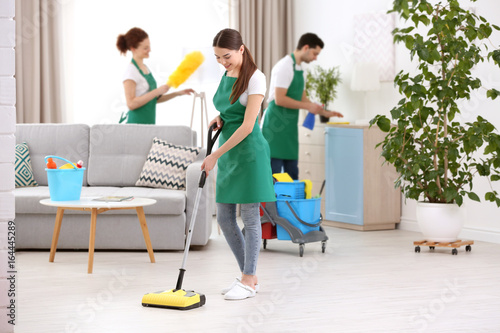 Cleaning service team worki...