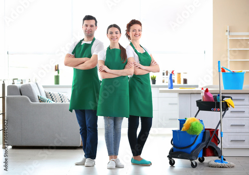 Cleaning service team worki...
