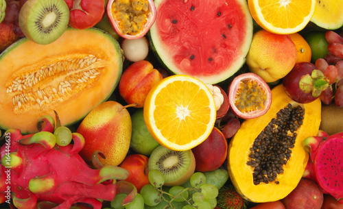 Set of fresh colorful tropical fruits