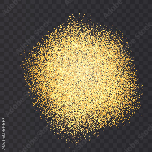 Vector gold glitter particles in explosion on transparent background.