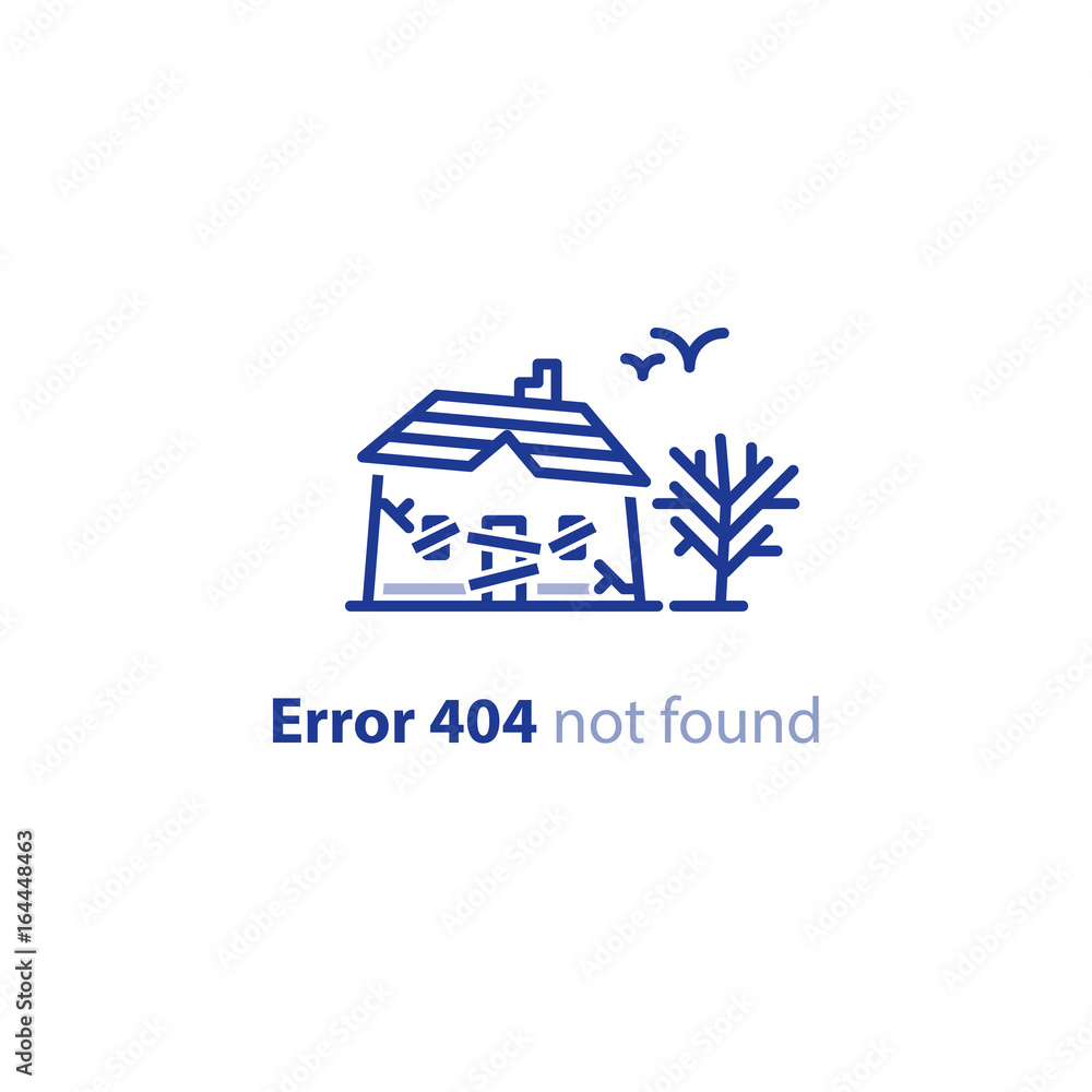 Abandoned house, spooky place, dilapidated building, error 404 page not found message