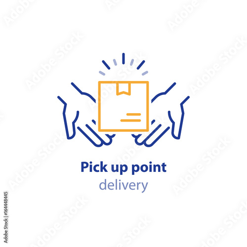 Receive parcel, pick up point, package collection, box in hands, carrier services