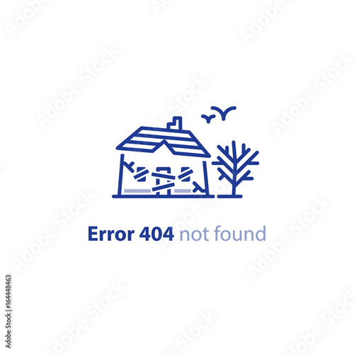 Abandoned house, spooky place, dilapidated building, error 404 page not found message