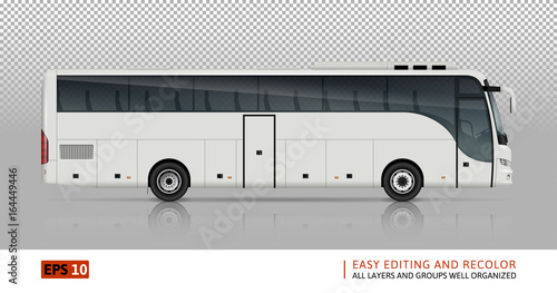 Bus vector template for car branding and advertising. Isolated coach bus set on white background. All layers and groups well organized for easy editing and recolor. View from right side.