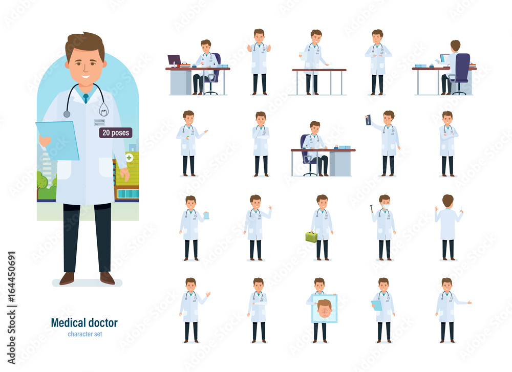 Set of character medical doctor in different poses. Healthcare, help. Set of character medical doctor in different poses. Healthcare, help.