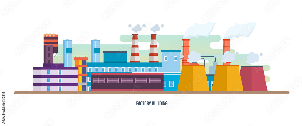 Buildings of an industrial plant, stations, reactors. Industrial factory building.