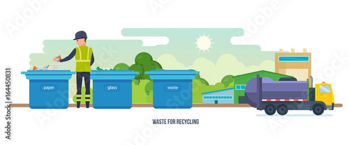 Waste for recycling. Cleaning city. Household waste. Garbage truck.