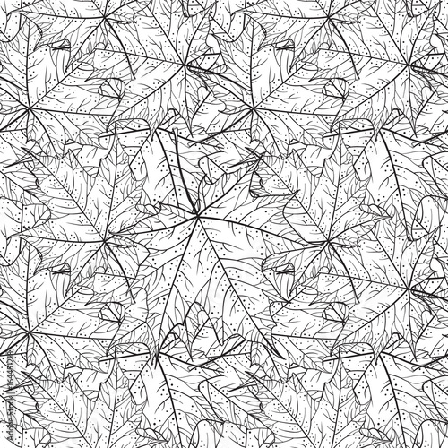 Black and white vector leaves seamless pattern