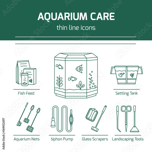 Thin line vector icons - aquarium care tools