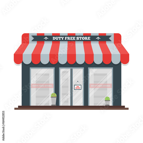 Vector flat icon of Duty Free shop facade at airport