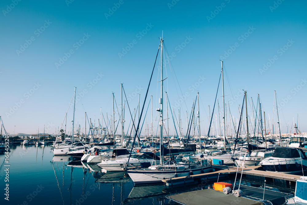 Sailboats and yachts in in harbor