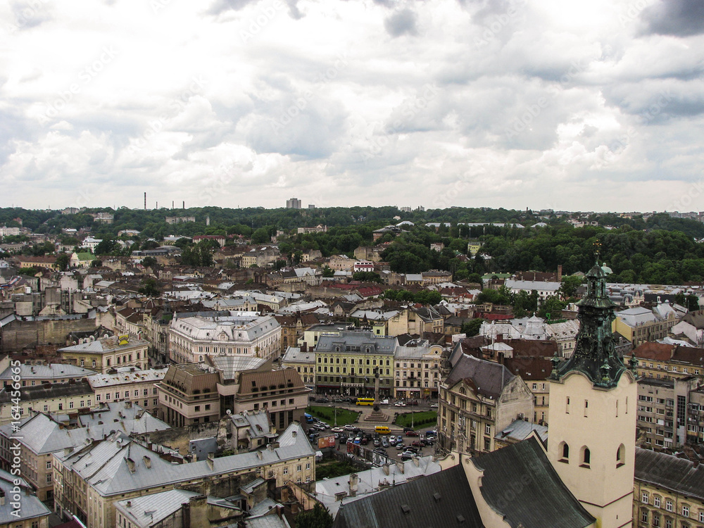 View of the old lviv from the roof of the town hall