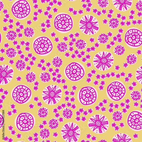 Violet Stylized Flowers Primitive Pattern