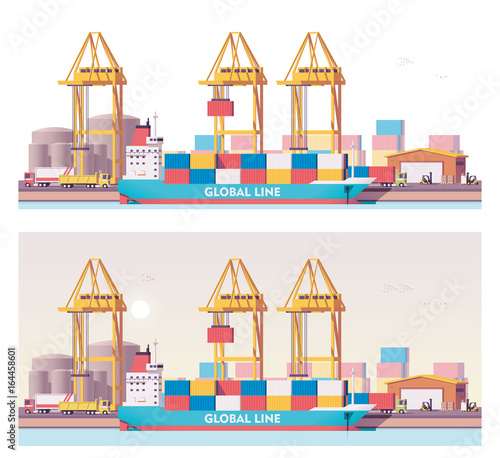 Vector low poly 2d cargo port