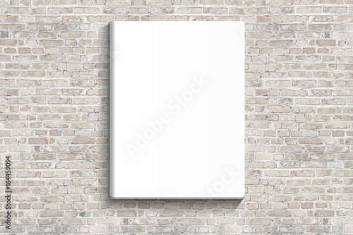blank posters hanging on the brick white wall of broken painted brick, mock up