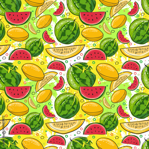 Seamless Pattern Different Fruits Summer Ornament Background Vector Illustration