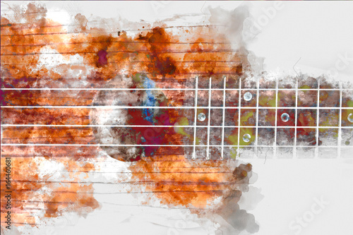 Fotografie Beautiful Guitar watercolor background, Guitar isolated.