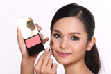 Cosmetic, Applying Make up, Beauty Process, white studio background, Perfect Healthy Skin, Brush on mirror box palette