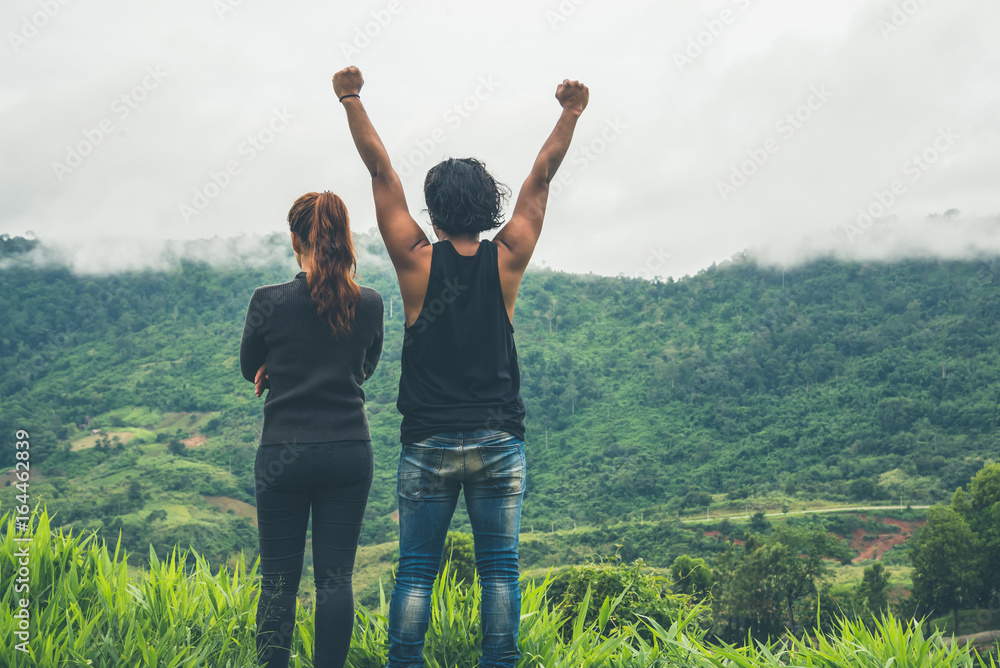 Lover Men and women Asia travel relax. Morning atmosphere nature Forests, mountains. khaoko Thailand Lover Men and women Asia travel relax. Morning atmosphere nature Forests, mountains. khaoko Thailand