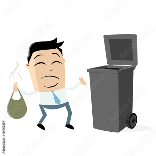 unhappy man taking out the rubbish