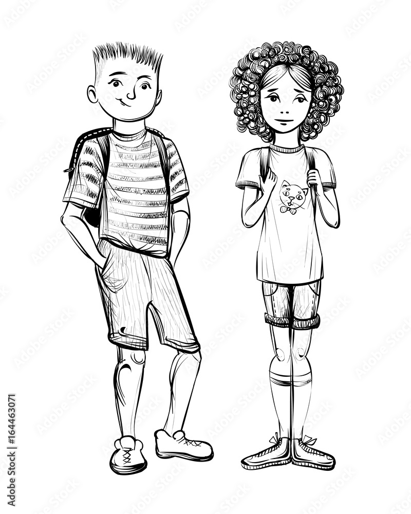 Vector illustration of school children, boy and girl. Vector illustration of school children, boy and girl.