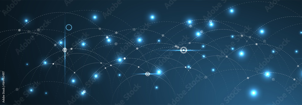 Fototapeta premium Neural network concept. Connected cells with links. High technology process. Abstract background