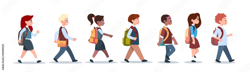Group Of Pupils Mix Race Walking School Children Isolated Diverse Small Primary Students Flat Vector Illustration Group Of Pupils Mix Race Walking School Children Isolated Diverse Small Primary Students Flat Vector Illustration