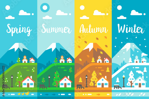 Flat design 4 seasons village