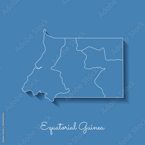 Equatorial Guinea region map: blue with white outline and shadow on blue background. Detailed map of Equatorial Guinea regions. Vector illustration.