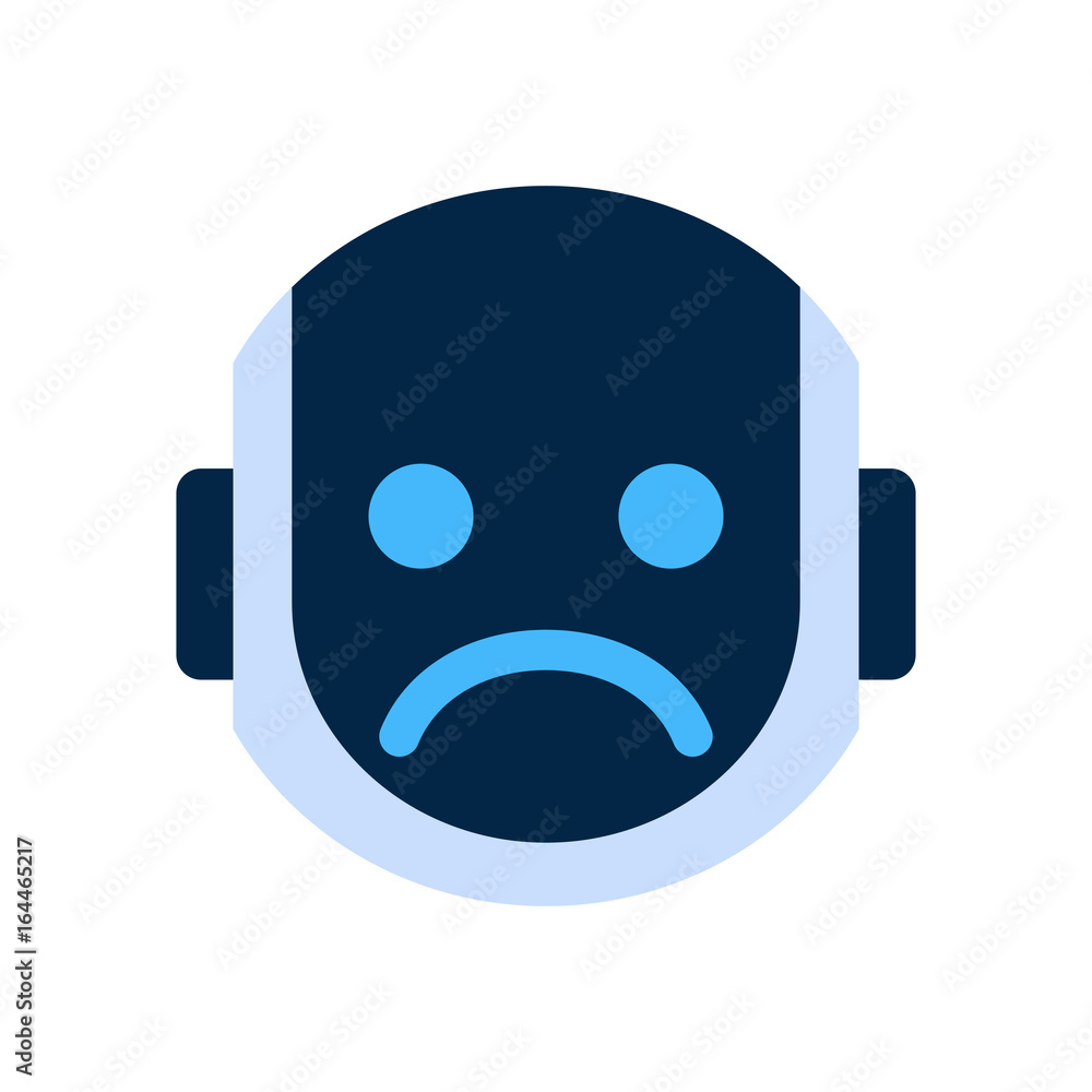 Robot Face Icon Sad Face Dissappointed Emotion Robotic Emoji Vector Illustration Robot Face Icon Sad Face Dissappointed Emotion Robotic Emoji Vector Illustration