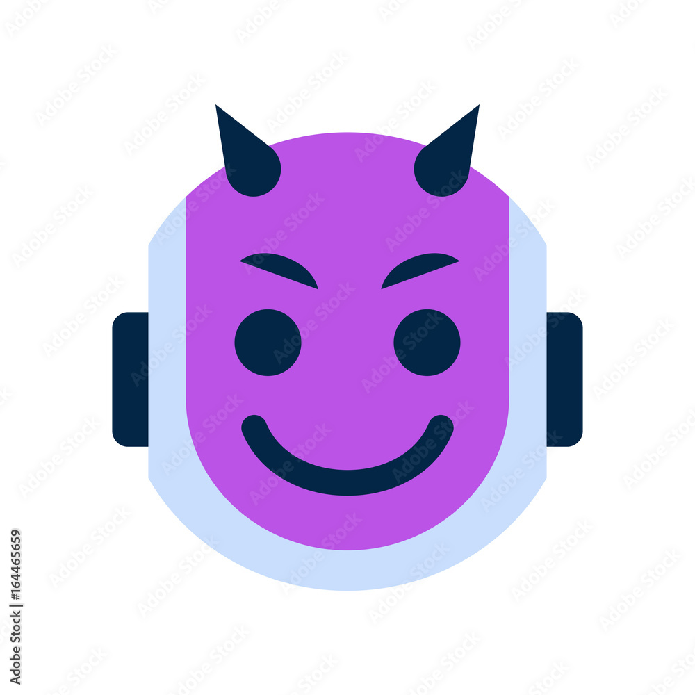 Robot Face Icon Smiling Devil Face Emotion Robotic Emoji Vector Illustration