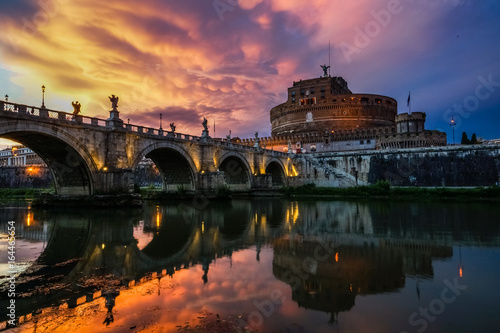 Saint Angle Castle and bridge over the Tiber river in Rome, Italy