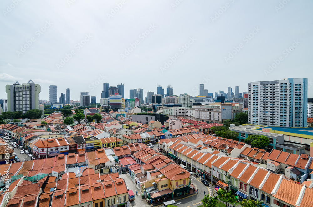 Fototapeta premium Little India, Singapore – Feb 5, 2017: Aerial view of Little India. Little India is the area bounded by Serangoon Road. It is rich in architecture, culture and history. It is also known as ‘Tekka’