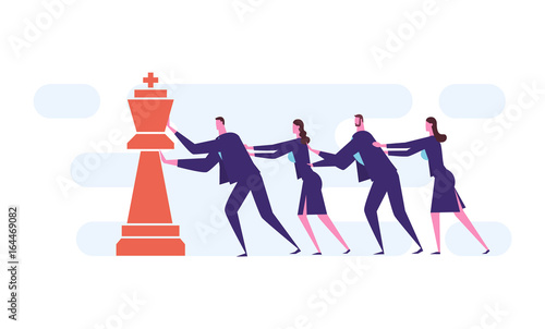 A business team is pushing a king (chess).