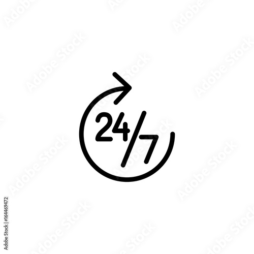 around the clock, anytime, line icon black