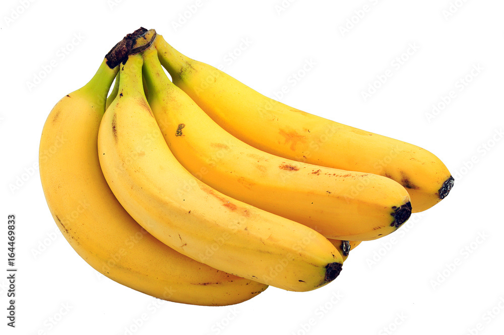 Bunch of ripe bananas cut out and isolated on a white background