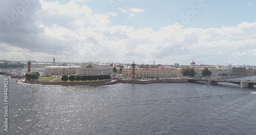 Aerial low altitude photo of St. Petersburg neva with view of Stock Market Square and bridges in summer day © GCapture